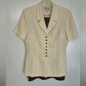 Le Suit Beige Short Sleeve Blazer With Skirt
